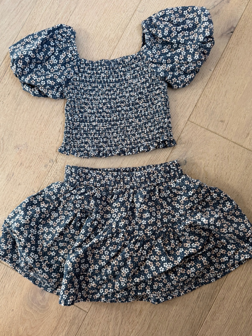 Rylee + Cru Navy Floral Puff Sleeve Top & Skirt Set
